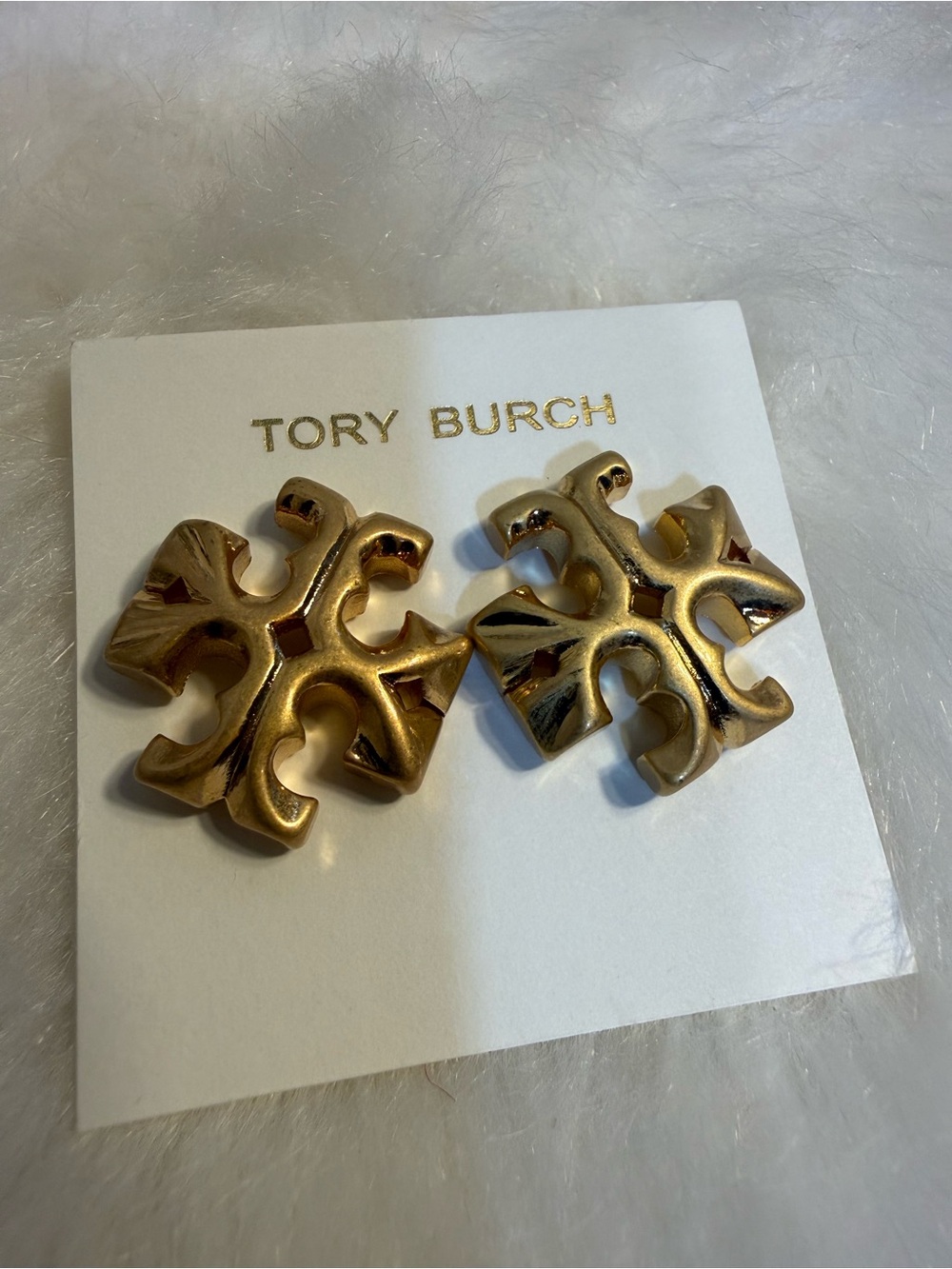 Tory Burch Sculpted Gold Logo Clip Earrings